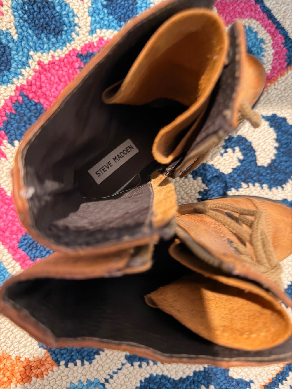Steve Madden Cognac Lace-Up Leather Combat Boots - Picture 6 of 6